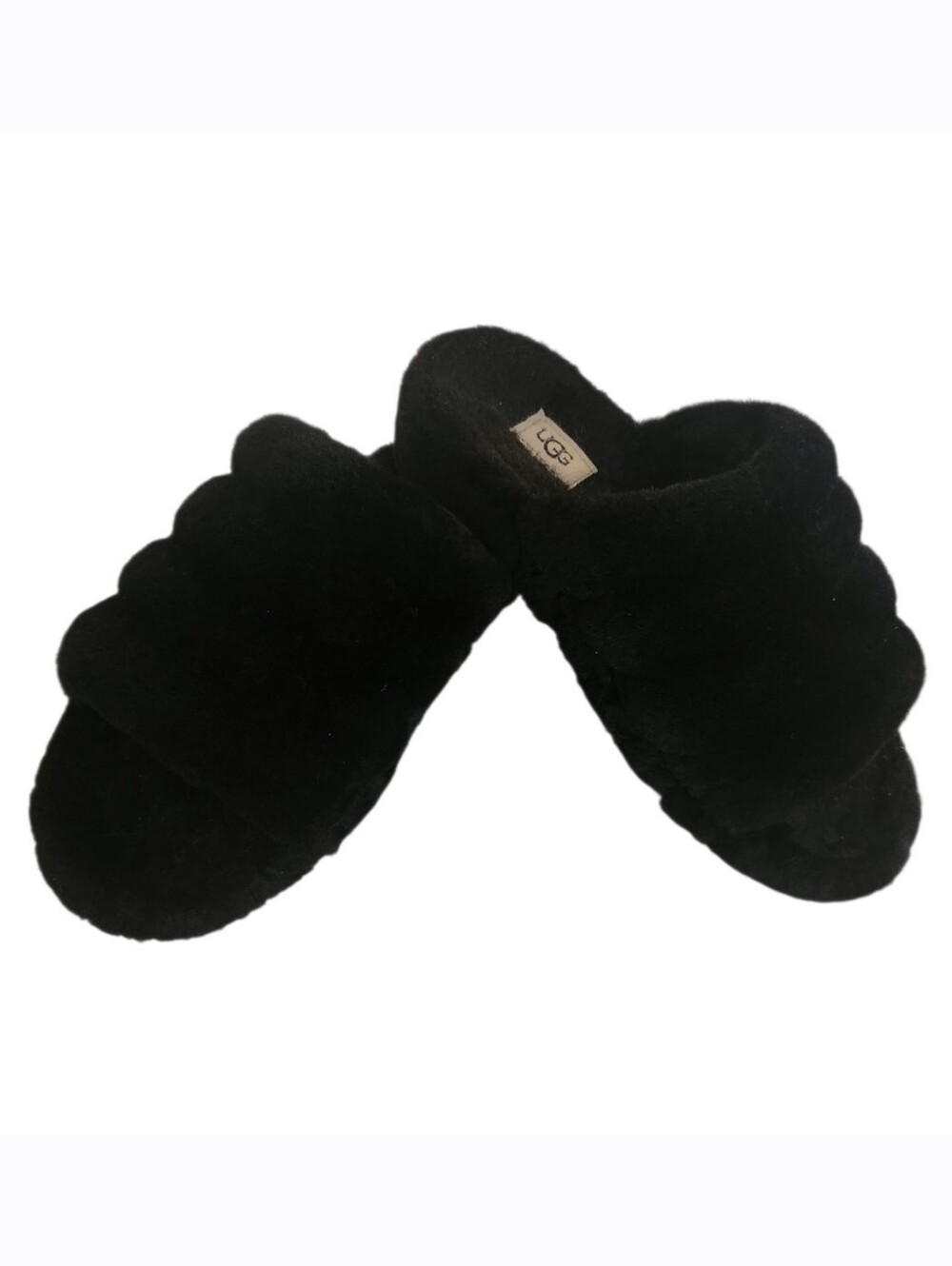UGG Black Fuzzy Slides Slippers Women's Size 8